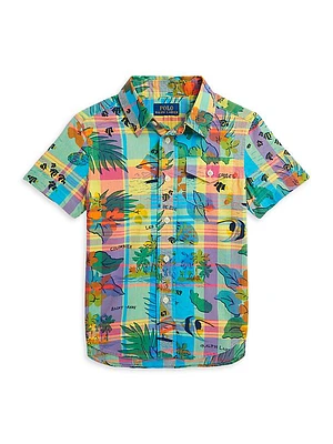 Little Boy's & Boy's Tropical Madras Plaid Short-Sleeve Shirt