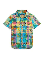 Little Boy's & Tropical Madras Plaid Short-Sleeve Shirt