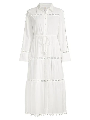 Beaded Cotton Voile Midi-Shirtdress