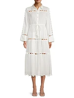 Beaded Cotton Voile Midi-Shirtdress