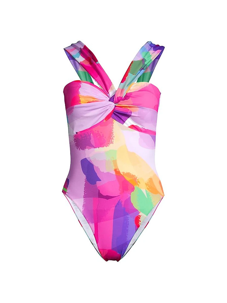 Betsy Rainbow Waterfall Brushstroke One-Piece Swimsuit