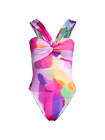 Betsy Rainbow Waterfall Brushstroke One-Piece Swimsuit