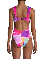 Betsy Rainbow Waterfall Brushstroke One-Piece Swimsuit