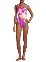 Betsy Rainbow Waterfall Brushstroke One-Piece Swimsuit