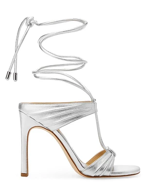 Gabriella 110MM Metallic Leather Ankle-Wrap Sandals