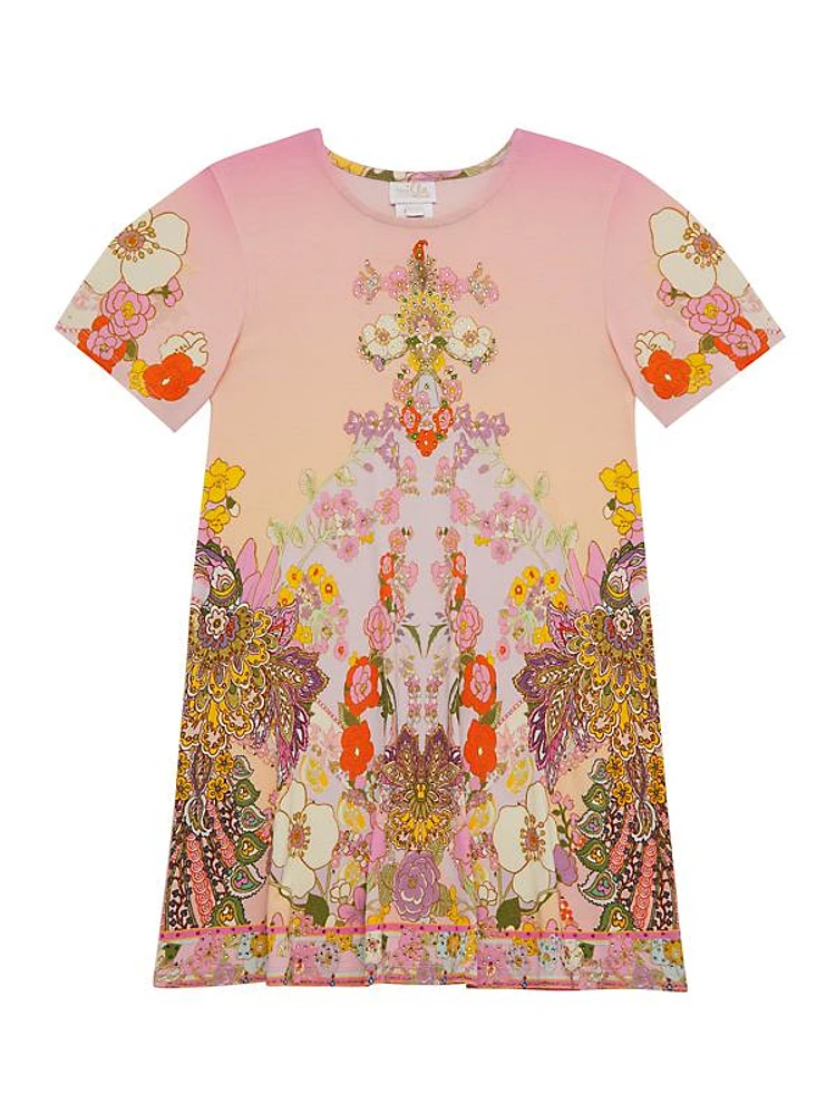 Little Girl's & Girl's Embellished Floral T-Shirt Dress