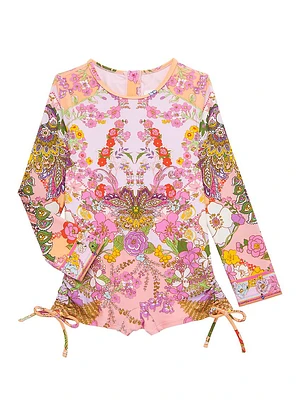 Little Girl's & Girl's Floral Print Long-Sleeve Paddlesuit