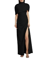 Jersey Capelet Ruched Column Gown