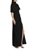 Jersey Capelet Ruched Column Gown