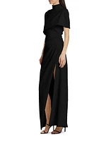 Jersey Capelet Ruched Column Gown