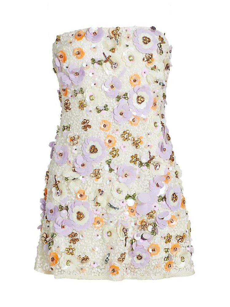 Deja Floral Paillette Strapless Minidress