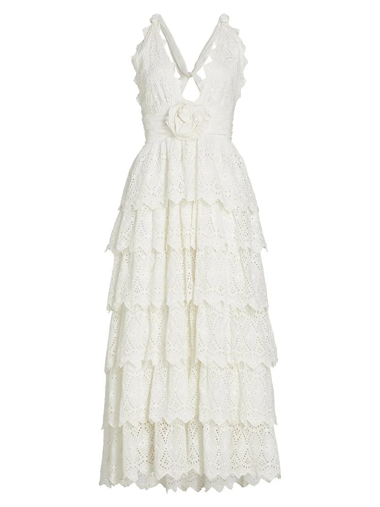 Nevis Ruffled Eyelet Maxi Dress