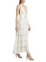 Nevis Ruffled Eyelet Maxi Dress