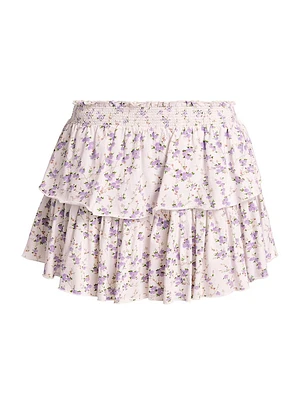 Floral Cotton Ruffled Miniskirt