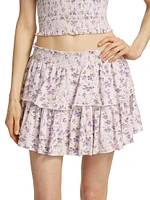 Floral Cotton Ruffled Miniskirt