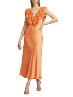 Manota Ruffle Feather Cocktail Dress