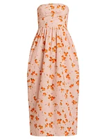 Luxie Floral Cotton Strapless Midi-Dress