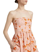 Luxie Floral Cotton Strapless Midi-Dress