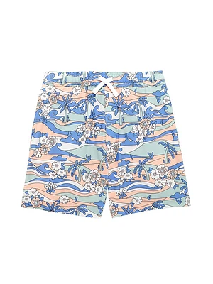 Little Boy's & Retro Scenic Swim Shorts