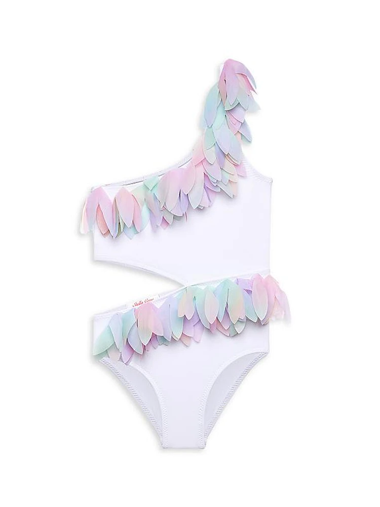 Little Girl's & Girl's Side-Cut Unicorn Petals One-Piece Swimsuit