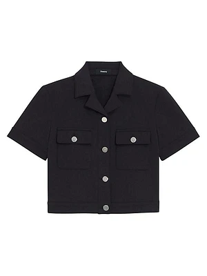 Cotton-Blend Short-Sleeve Crop Jacket