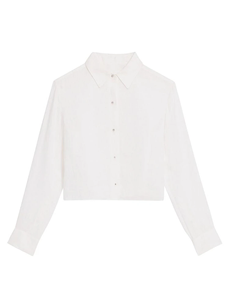 Linen Crop Button-Front Shirt