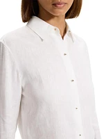 Linen Crop Button-Front Shirt