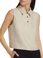 Sleeveless Linen Crop Polo Top