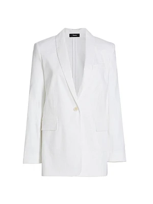 Linen-Blend Single-Button Blazer