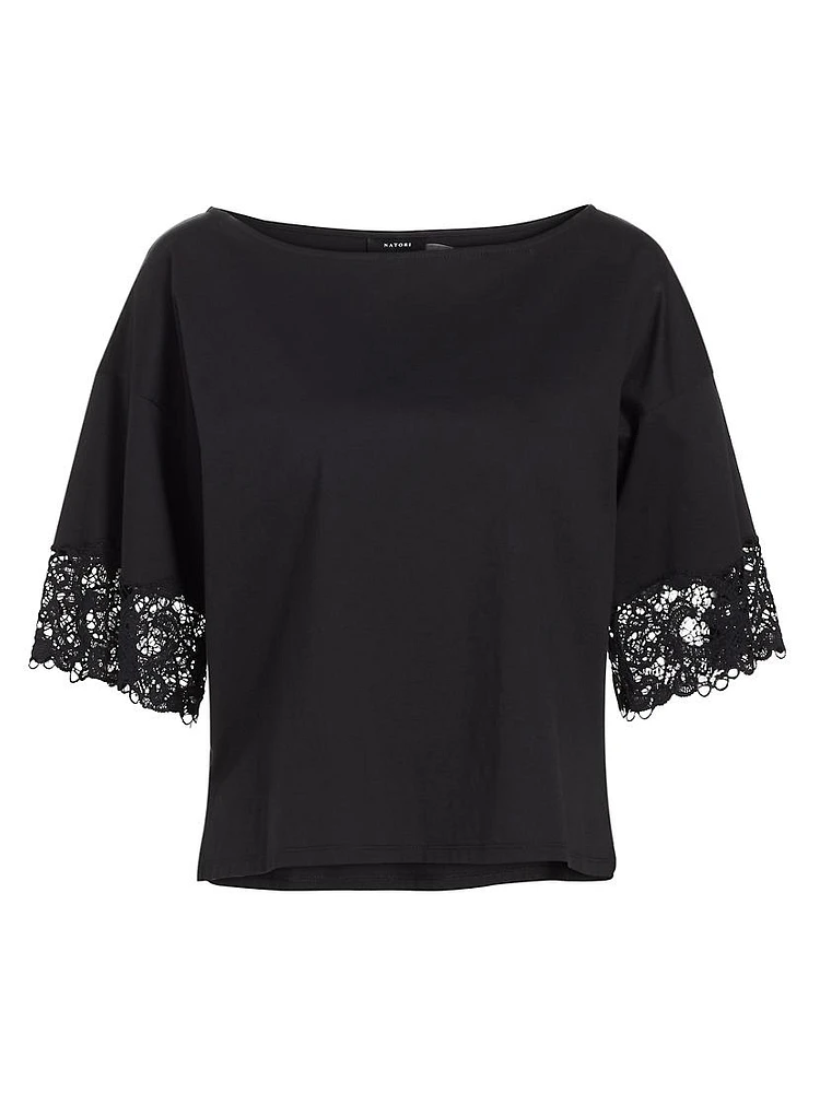 Bliss Harmony Lace-Trimmed Cotton Blouse