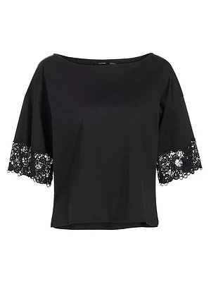 Bliss Harmony Lace-Trimmed Cotton Blouse