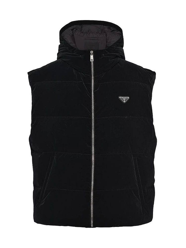 Hooded Technical Fabric Down Vest