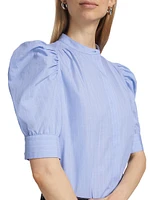 Ruched Puff-Sleeve Shirt