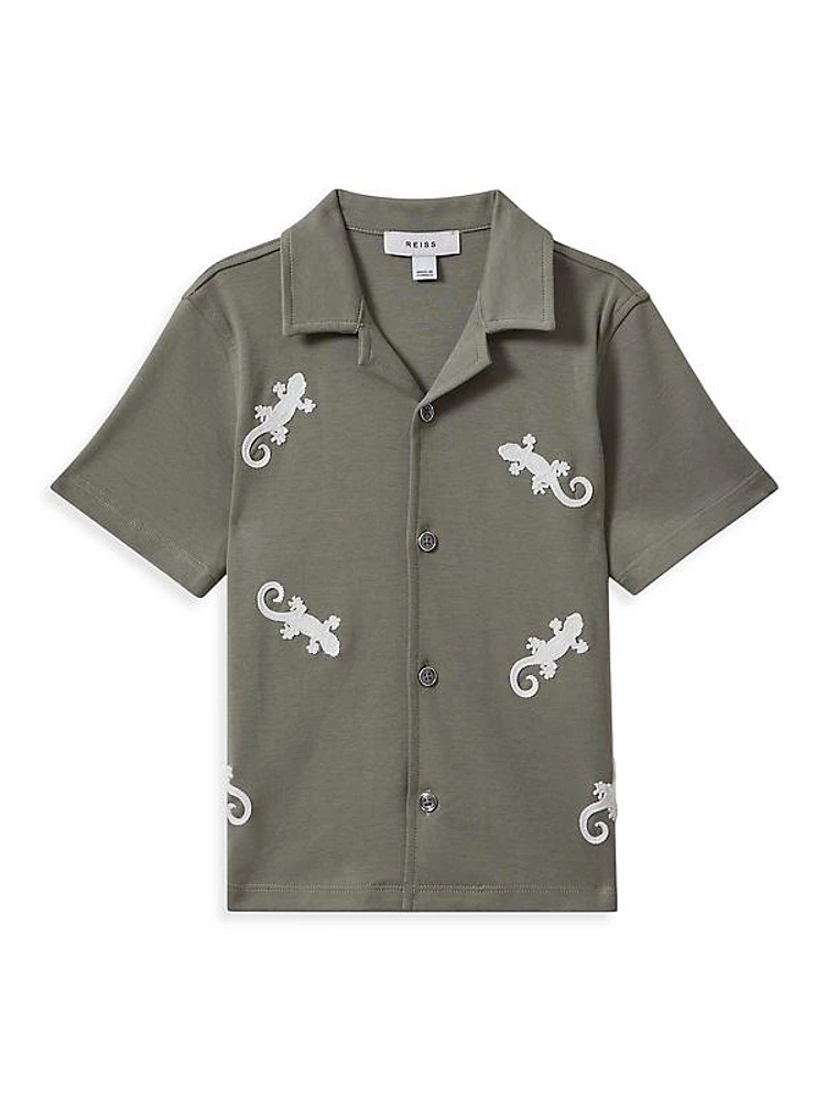 Little Boy's & Boy's Thar Gecko Embroidered Cotton Camp Shirt