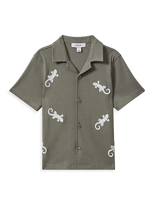 Little Boy's & Thar Gecko Embroidered Cotton Camp Shirt