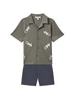 Little Boy's & Boy's Thar Gecko Embroidered Cotton Camp Shirt