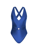 Monaco Lisa Shimmer Plunge One-Piece Swimsuit