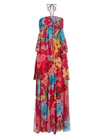 Lula Floral Silk Halter Maxi Dress