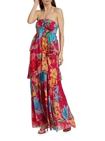 Lula Floral Silk Halter Maxi Dress