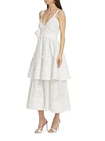 Monet Cotton Floral Appliqué Midi-Dress