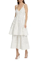 Monet Cotton Floral Appliqué Midi-Dress