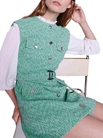 Dual-Material Tweed Dress