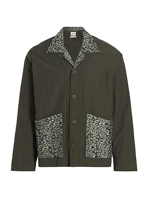 Mixed-Media Camp-Collar Jacket