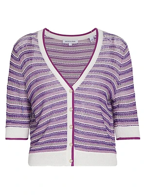 Varia Striped Linen-Blend Knit Cardigan