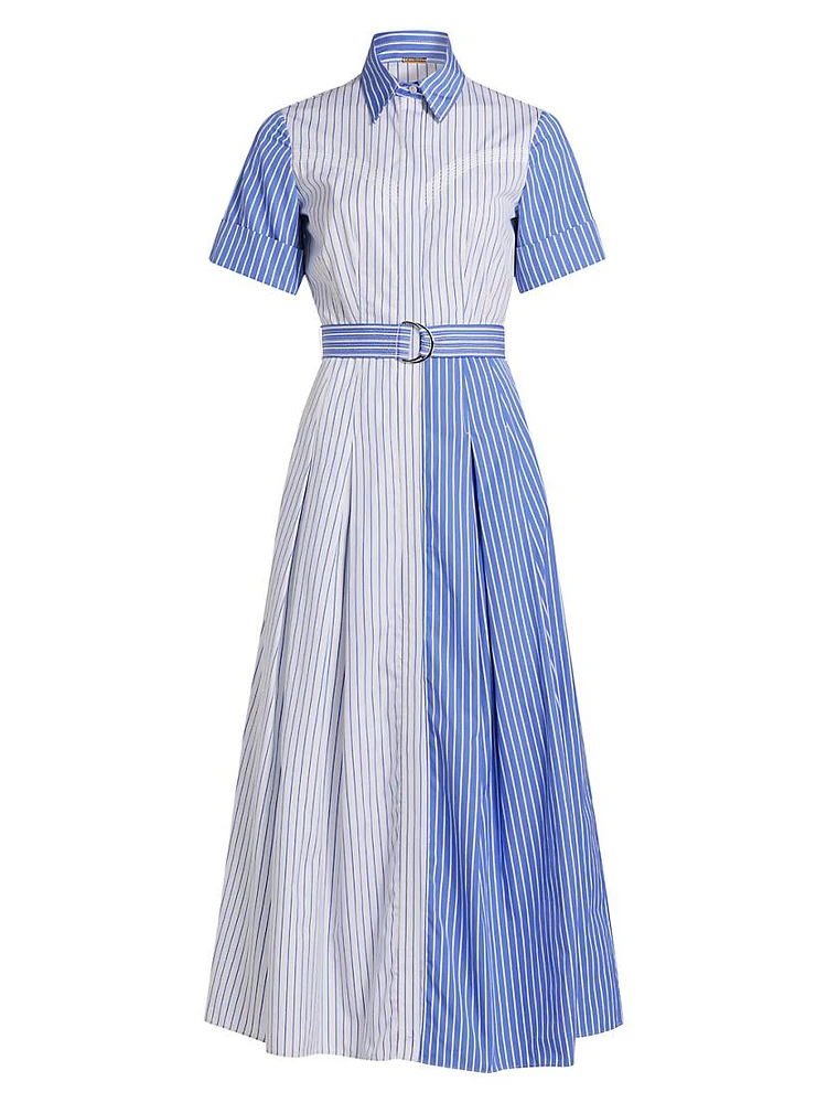 Colorblocked Striped Cotton Midi-Dress