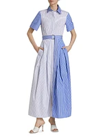 Colorblocked Striped Cotton Midi-Dress