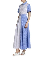 Colorblocked Striped Cotton Midi-Dress