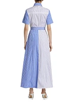 Colorblocked Striped Cotton Midi-Dress