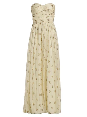 Estelle Strapless Floral Silk Gown