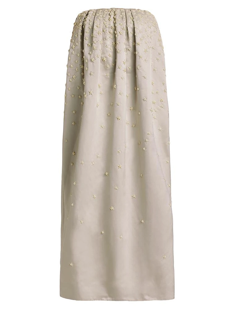 Brynn Strapless Beaded Silk Midi-Dress